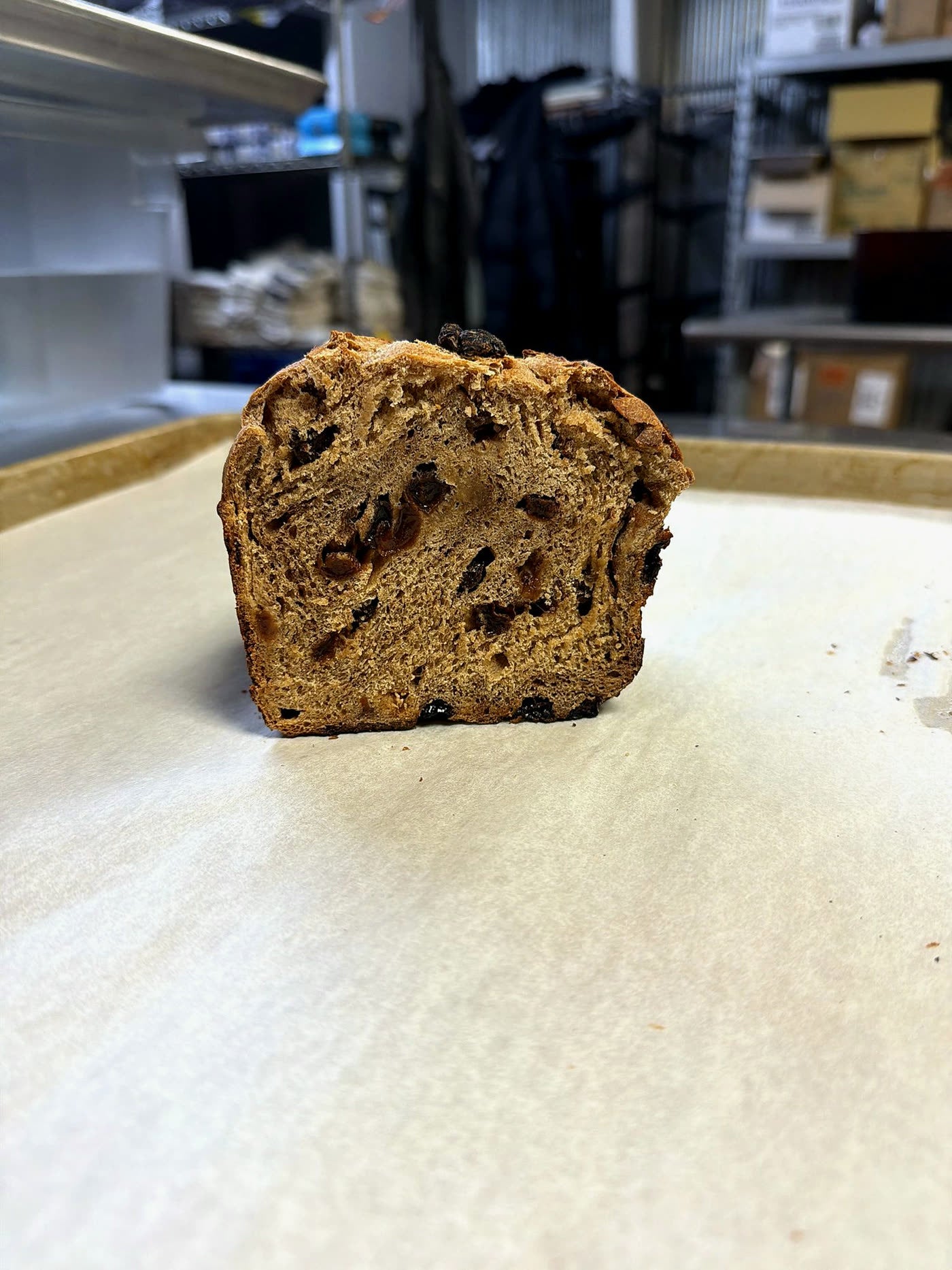 Close detail of an open sourdough crumb