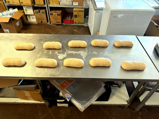 Loaves stacked after cooling