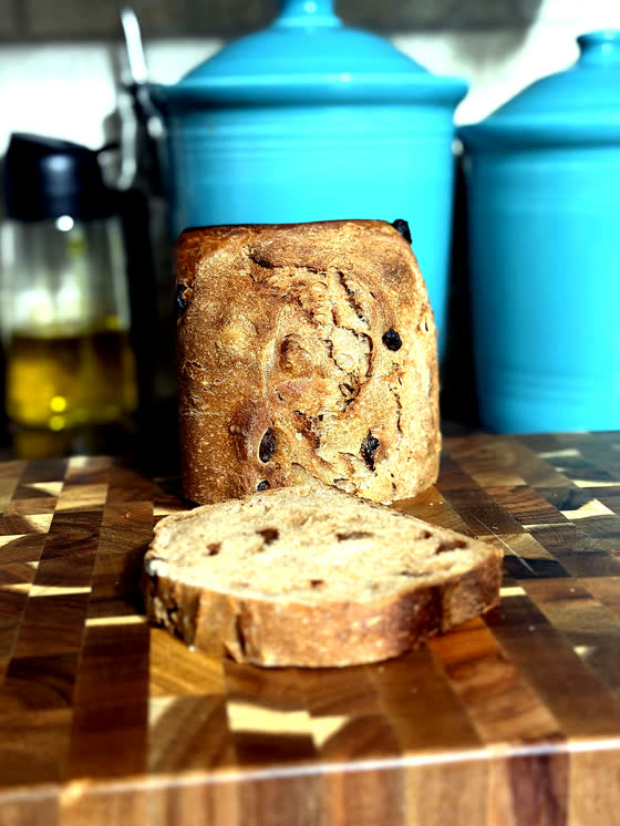 A cut loaf showing the open crumb